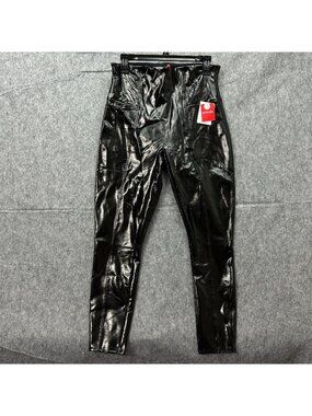 Spanx Pull On Faux Patent Leather Leggings Women's Sz L Petite Classic Black NWT